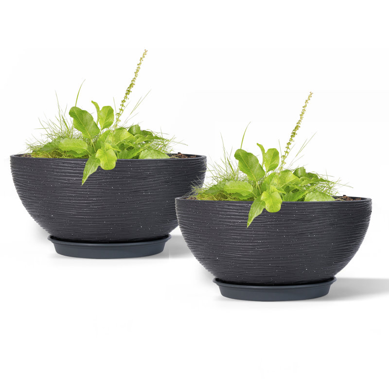 Set of 2 Modern Minimalist Plastic Outdoor Planter with Drainage Function, Black