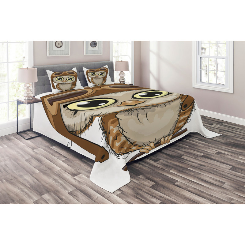 Owl Polyester Coverlet, King Bedspread + 2 Shams