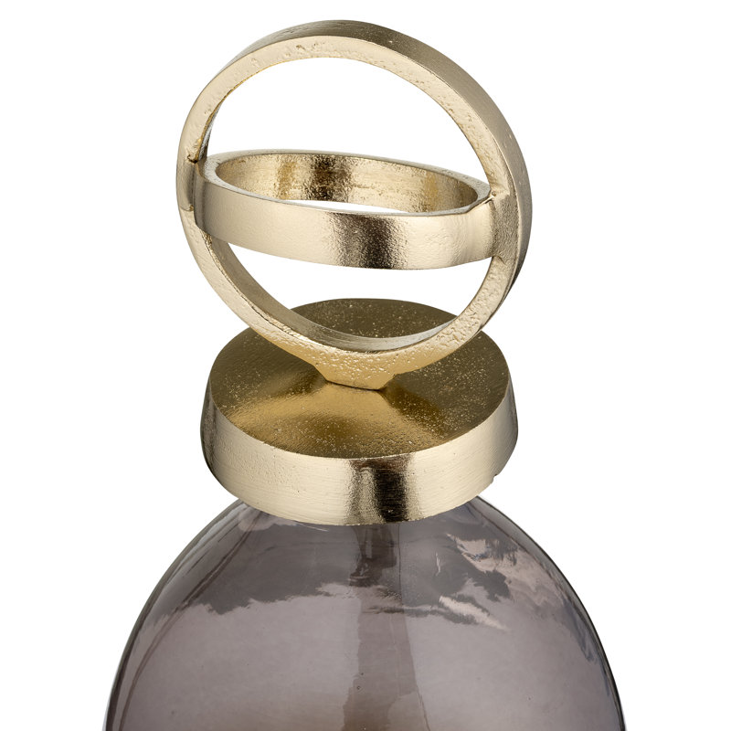 Decorative Glass and Metal Jar with Aluminum Sculptural Lid and Modern Glam Design, 16" H x 5" W x 5" D