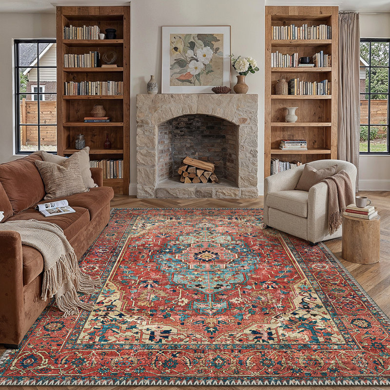 Tapis en chenille délavé avec rubans antidérapants de couleur rouge Riva, rouge, Rectangle 9' x 12'