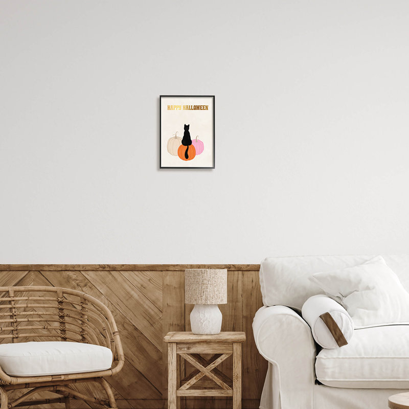 Joyeux Halloween, chat noir - 189, Giclée encadrée noir minuit, H 14 po x l 11 po x P 1,5 po