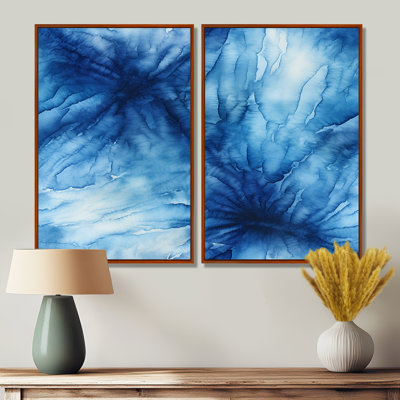 Encre de marbre bleu et blanc Shibori - bleu glam, impressions sur toile modernes, 2 pièces
