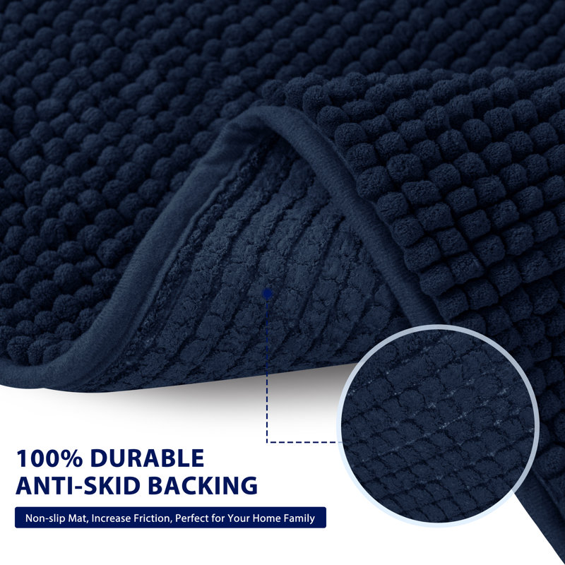 Super Soft Absorbent Microfiber Rectangle Non-Slip Bath Rug Set, Navy, 32'' L x 20'' W, Set of 2