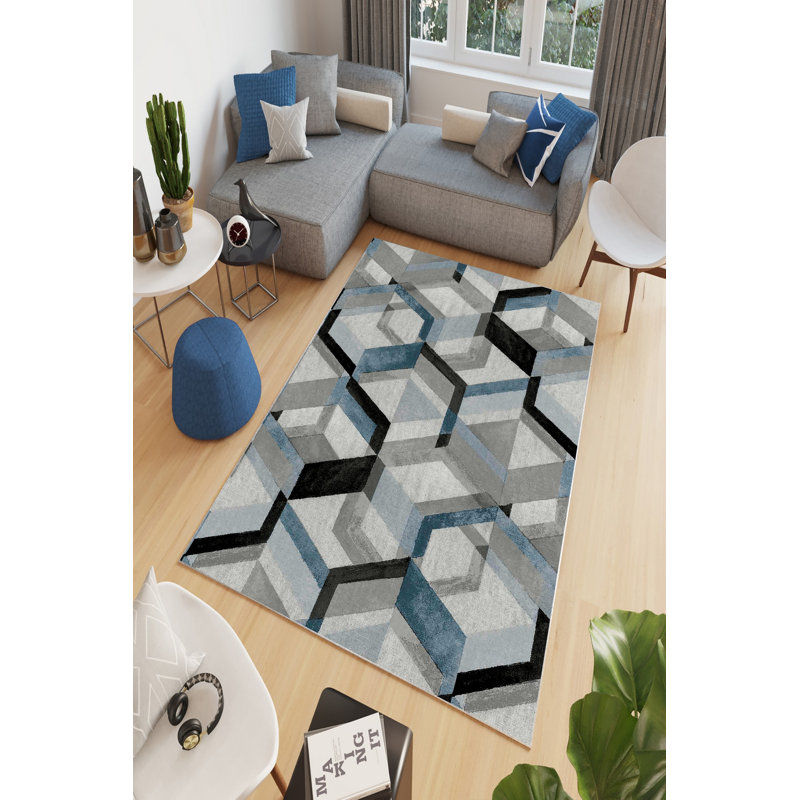 Stylish Area Carpet, Grey, 4.6 x 7.2 Feet | 100% Polyester, 650 g/m² | Antibacterial, Eco-Friendly, Non-Slip PVC Dot Underside | Machine Washable, Digital Printed, Perfect for Living Room & Bedroom Décor