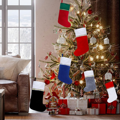 12 Pack Felt Christmas Stockings, 19 Inches Christmas Stockings, White Cuff With Gold Trim Christmas Stockings For Family Christmas Holiday Decorations