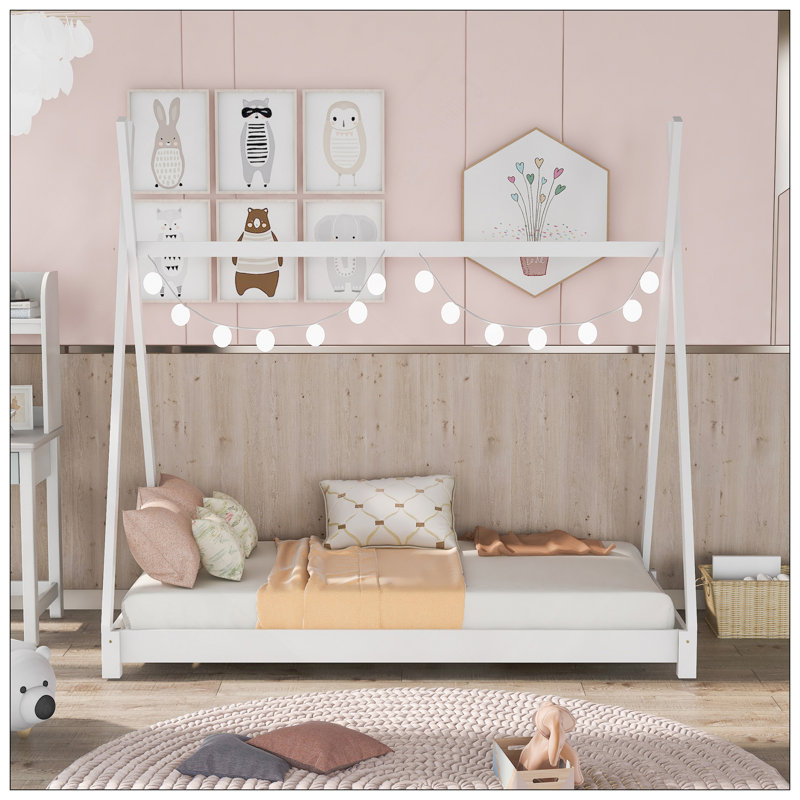 Lit plateforme simple avec structure triangulaire, Blanc