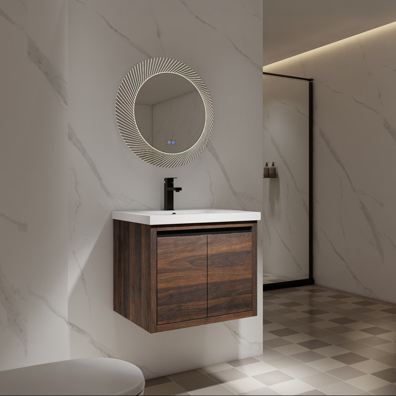 Meuble-lavabo flottant 24 po avec lavabo, Bois espresso