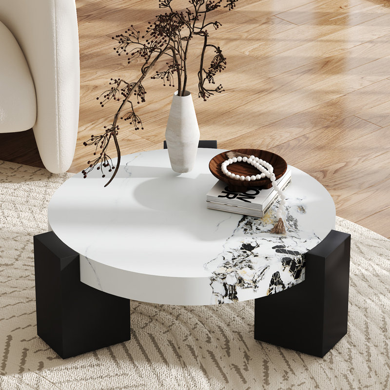 2-Piece Modern Round Nesting Coffee Table Set For Home & Apartment, 29.9" H x 29.9" L x 17.3" W, White/Black