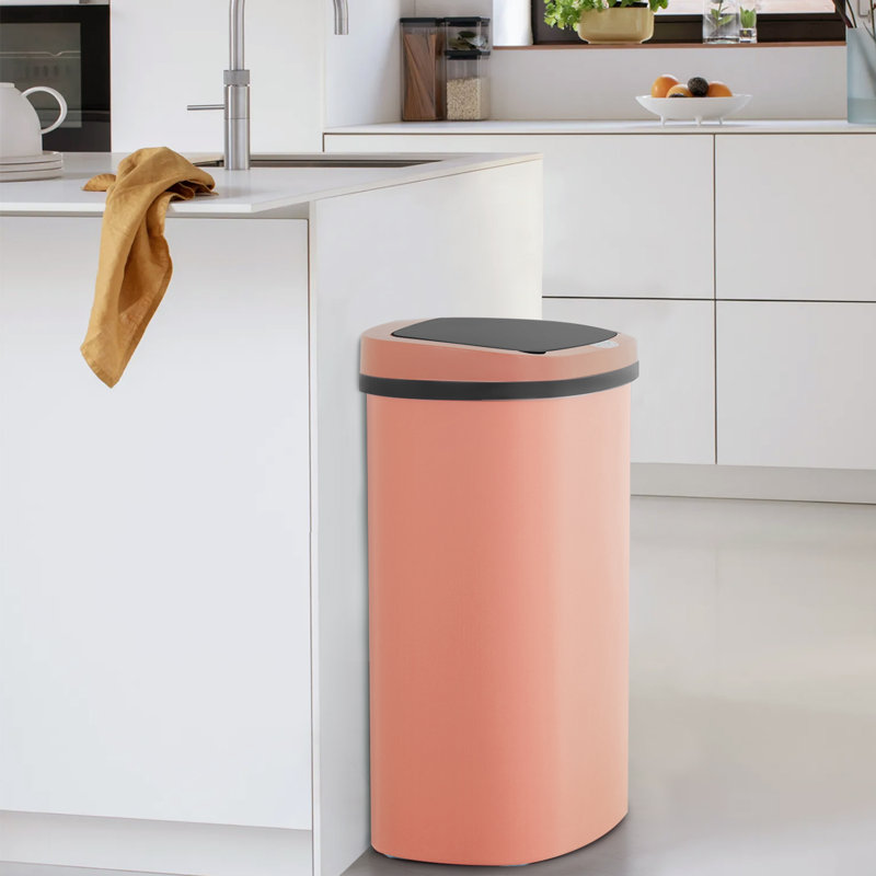 Pink Plastic Touchless Rectangular Kitchen Trash Can