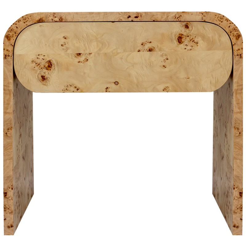 Burl Wood Curved Minimalist Nightstand with Single Drawer