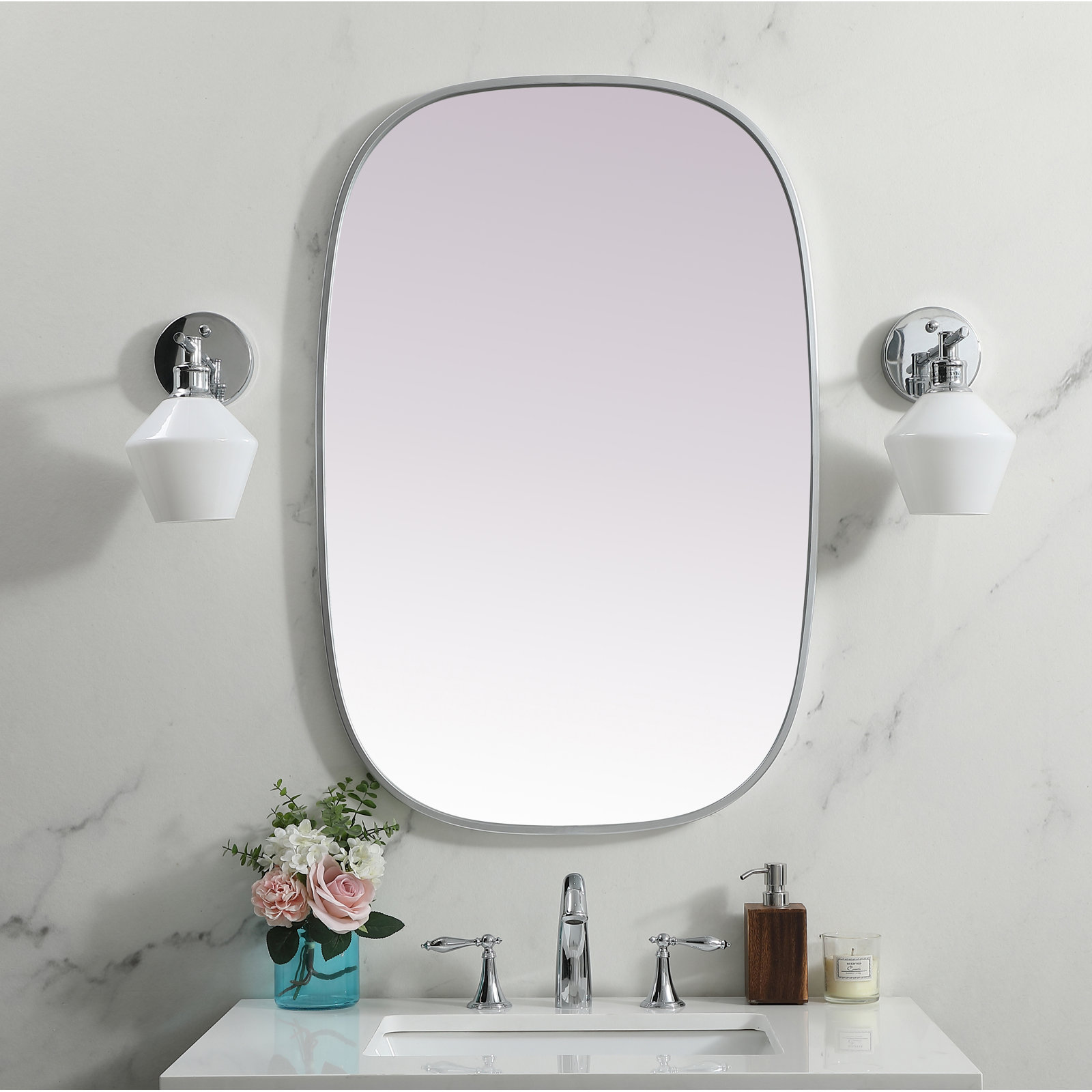 Sabine Metal Curved Oval Wall Mirror, Silver, 36" x 24"