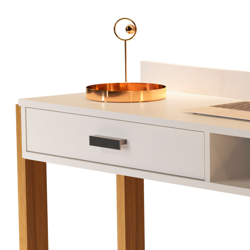 Boahaus Daca Office Desk with Drawer, Shelf, and Built-In USB Port, White