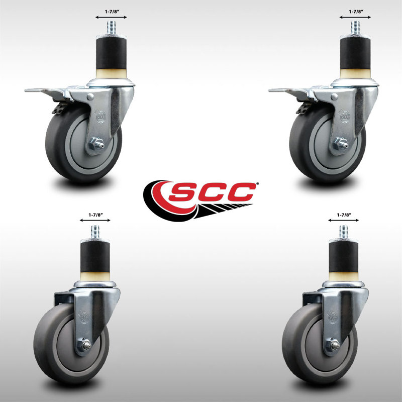 Ensemble de roulettes à tige extensible en caoutchouc thermo-pivotant de 4 po à 1 7/8 po et 2 freins