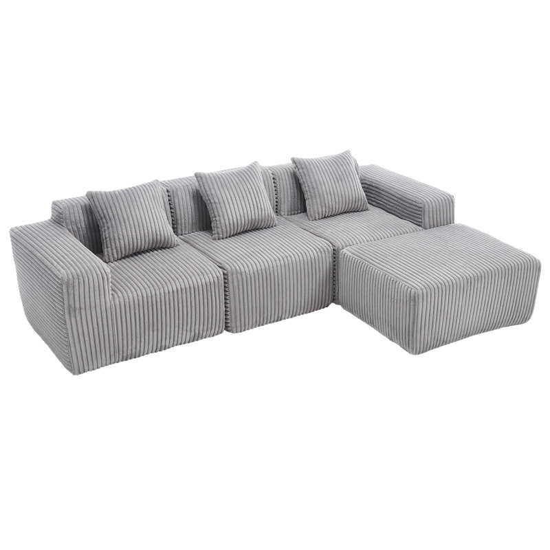 Modern Minimalist Modular Sectional Sofa, L-Shape Upholstered Cloud Couch with Deep Seats, Right Facing Chaise for Living Room