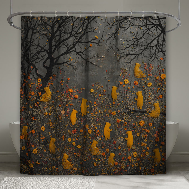 Rideaux de douche Ours jaunes en forêt extra longs, L 70 po x H 72 po