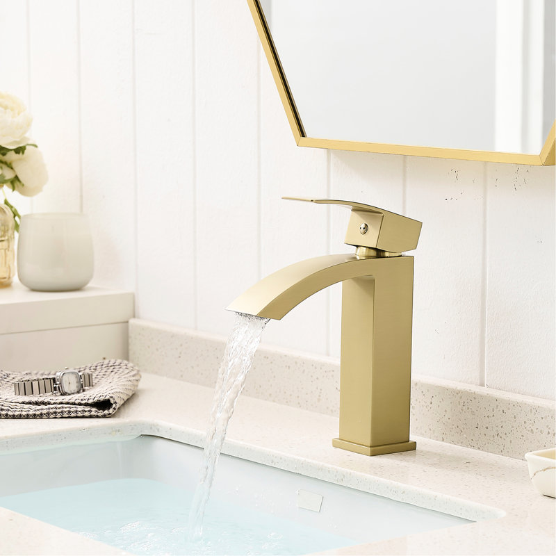 Geometric Shaped Brushed Gold Faucet - Side , Bathroom Use Handle, For Sink