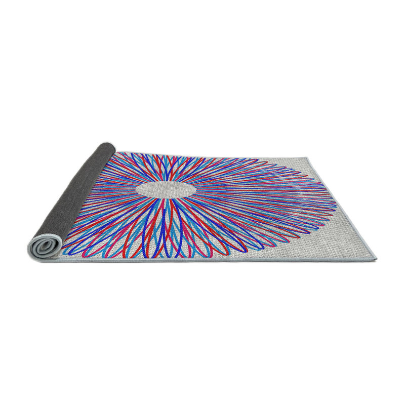 Tapis bleu/rouge à motifs, Rond 8 pi