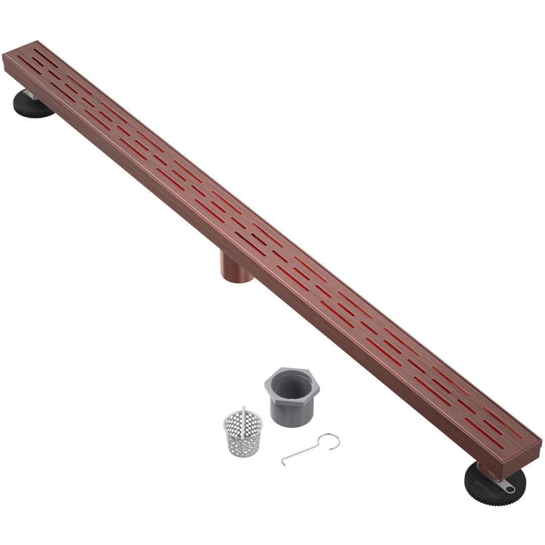 48" Linear Grid Shower Drain with Hair Strainer & Lifting Hook – Modern Stainless Steel Drain for Bathroom Showers HYDROWARE 