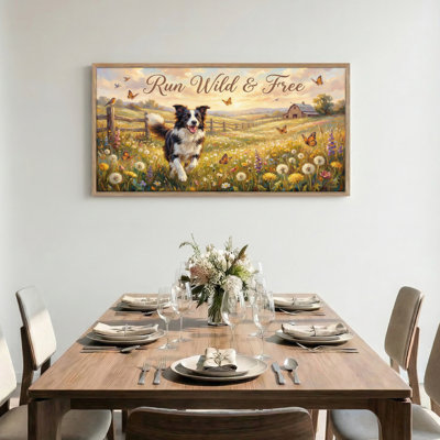 Tableau encadré sur toile représentant un chien dans un champ, 122 x 61 cm (48 x 24 pouces), lot de 1