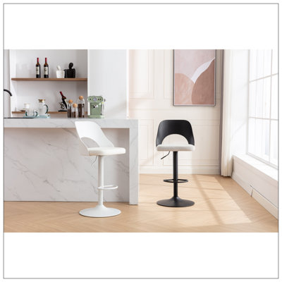 Bar Stools Set Of 2 Modern PU Counter Height Barstool, High Padded Swivel Adjustable Barstools With Back For Bar Counter And Kitchen Island