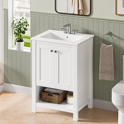 Ensemble de meuble-lavabo simple 24 po avec comptoir en céramique Monolithe, assemblage requis
