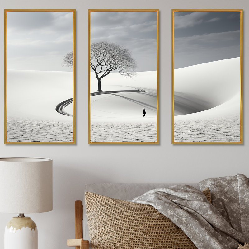 Paysage d'hiver, paysage photo IV - ensemble d'art mural sur toile paysage d'hiver, Cadre flottant doré