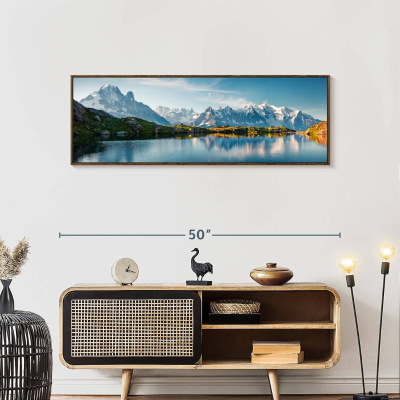 Lac Blanc et Mont Blanc, 46 po x 16 po, Cadre flottant noyer