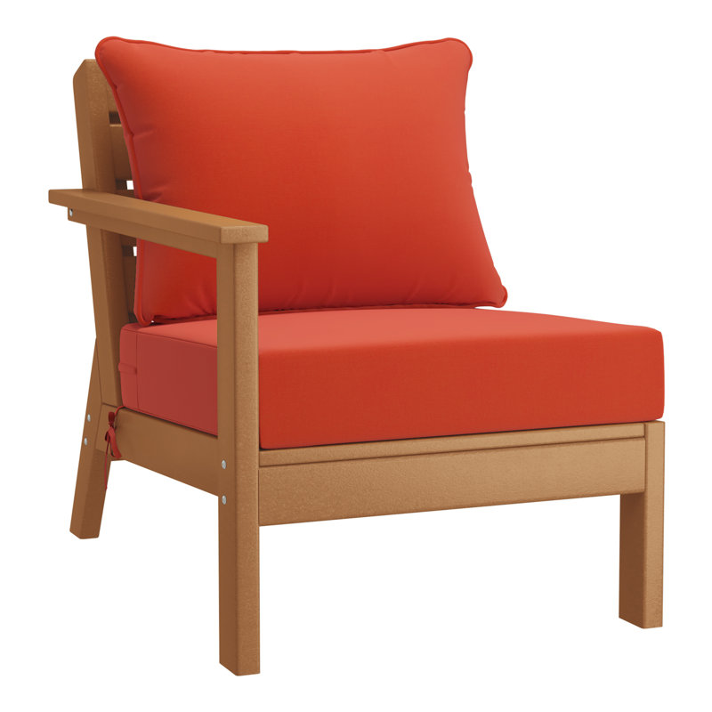 Chaise avec accoudoirs profonds à gauche avec coussins, Teak, Orange