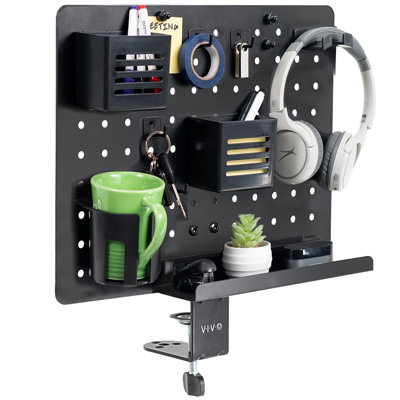 VIVO Black Steel Clamp-on Rotating 17" x 13" Pegboard, Magnetic Desk Organizer