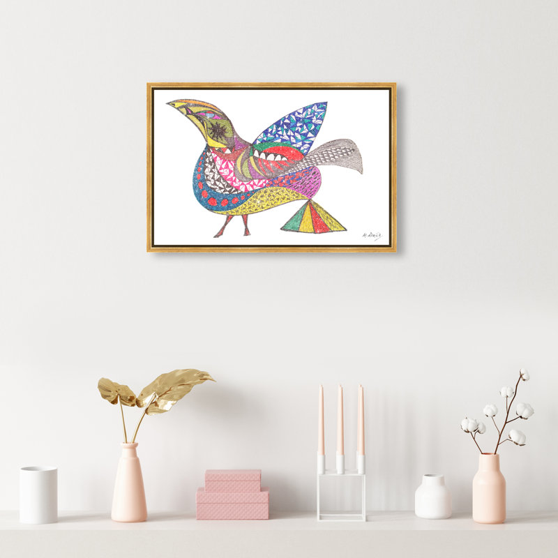 Manuel Roman - Bird Graphic Art Canvas, 31"H x 46"W, Gold Floater Frame