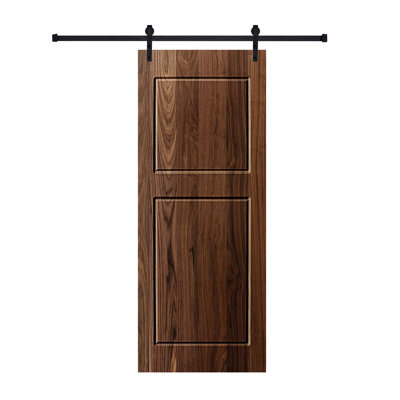 Modern 2-Panel 32 in. x 96 in. Wood Dark Walnut Barn Sliding Door With Hardware kit