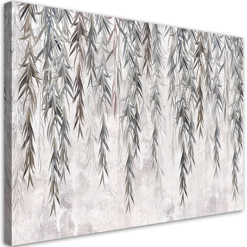 Tropical Plants In Gray On Concrete - No Frame Print on Canvas, 80cm H x 120cm W