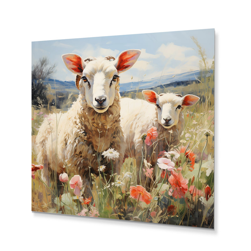 Décoration murale en métal «Flock of Fluffy Sheep I» - Animaux, H 16 po x l 16 po x P 1 po