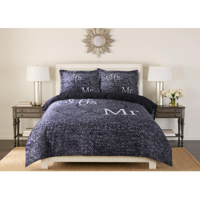 Ensemble d'édredon en coton à densité de tissage 220 fils 3 pièces Mr & Mrs