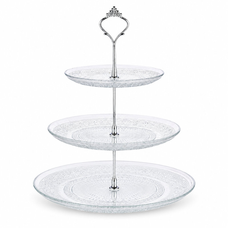 Glass Cake Stand, Clear/Silver