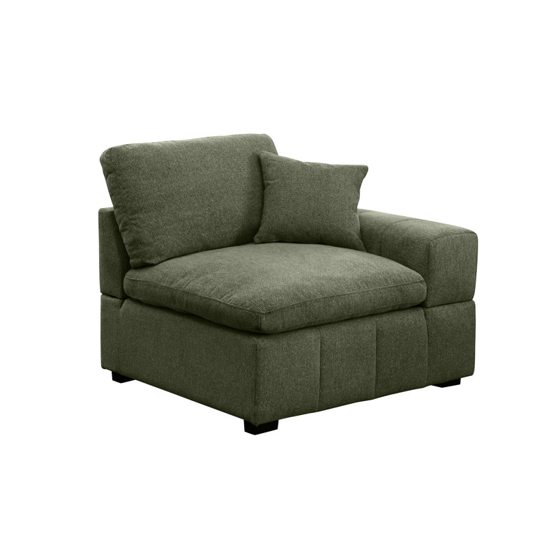 Upholstered Chenille Right-armrest (front-facing) Chair Module, Dark Green