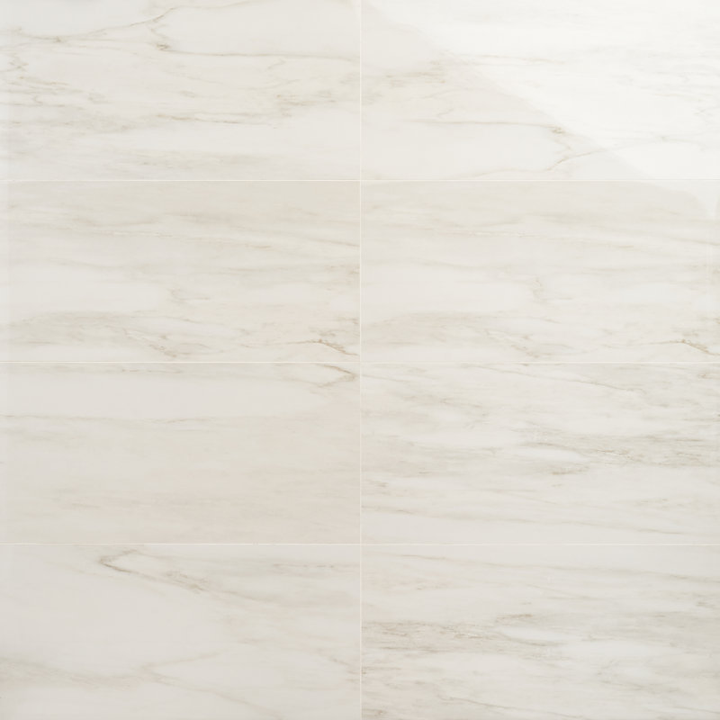 Everstone 12" x 24" Polished Marble Look Porcelain Floor and Wall Tile, Dolomite Snow