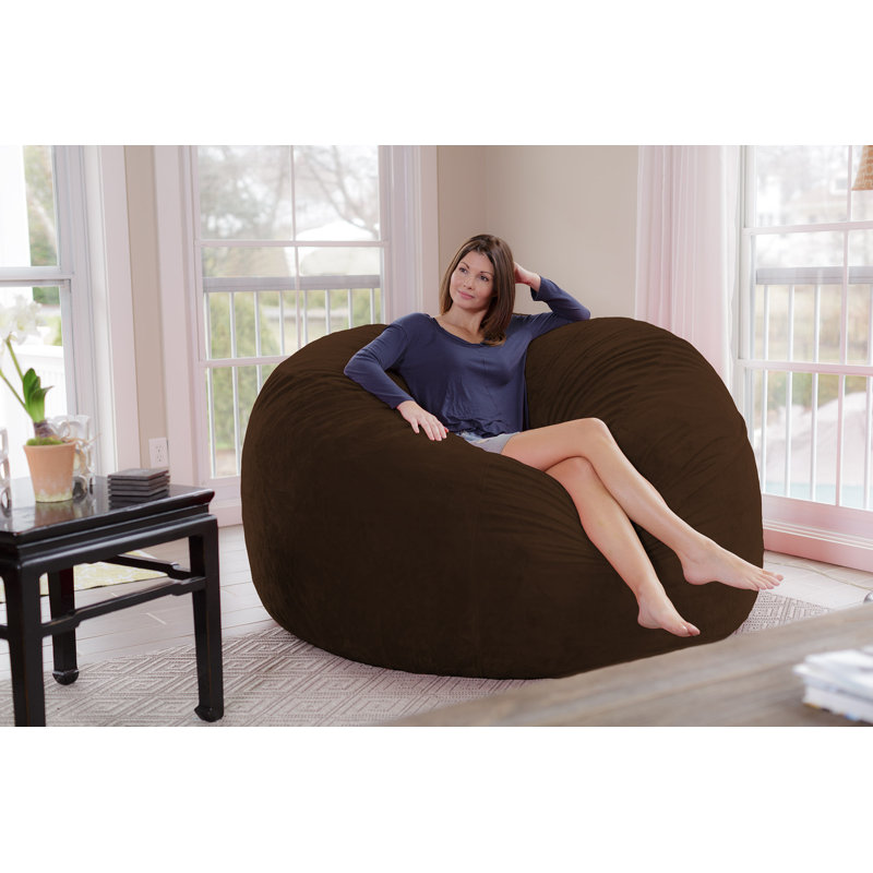Bean Bag Chair & Lounger, 34" H x 72" W x 72" D, Brown Faux Fur