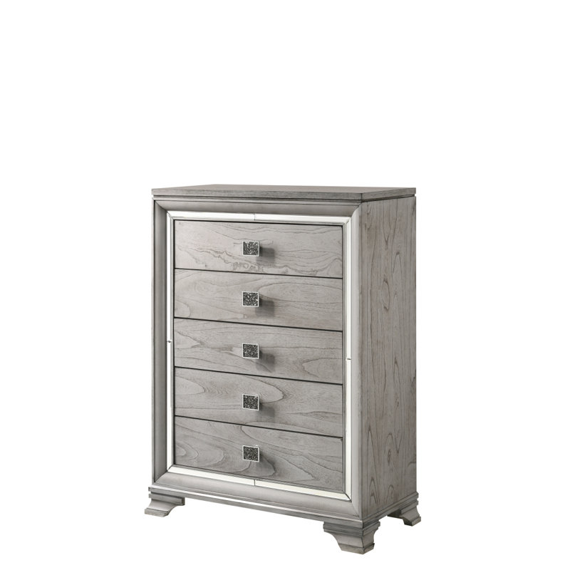Meuble de chambre contemporain en bois massif avec 1 commode à 5 tiroirs avec miroir