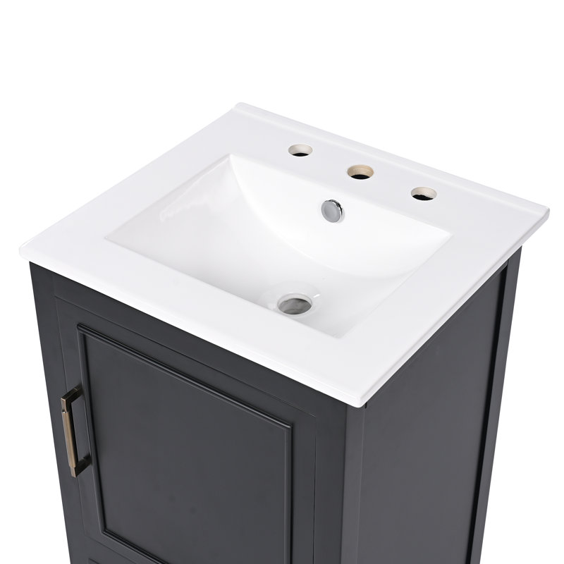 Meuble-lavabo noir 20 po avec lavabo et rangement en céramique
