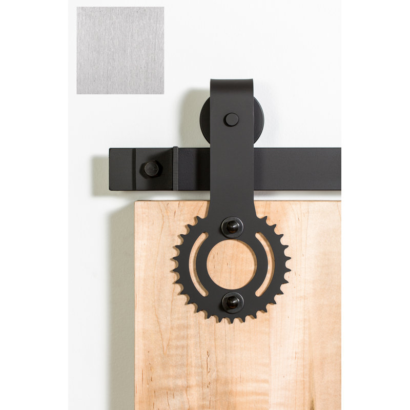 Ensemble de quincaillerie pour porte de grange simple standard Sprocket Premium, 84 po, Acier inoxydable brossé