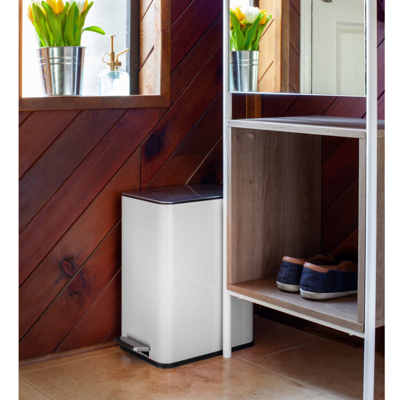White Stainless Steel 2.6 Gallon Step-On Trash Can