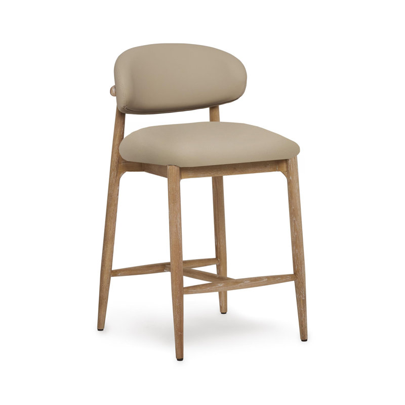 Liam Upholstered Stool with Solid Wood Frame, Cream Latte Seat/White Wash Frame