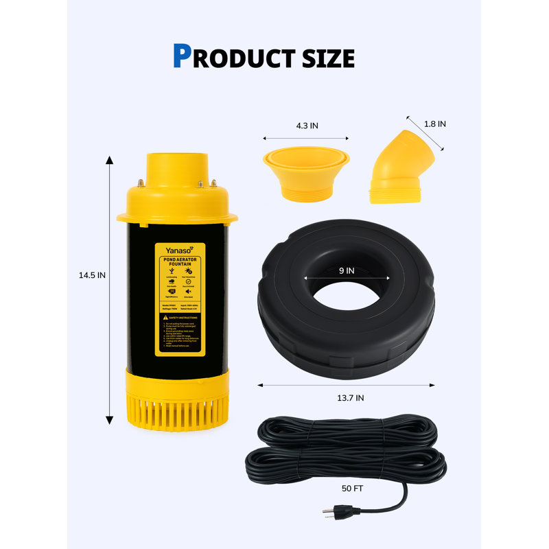 Orison Pond Fountain Aerator Pump With Timer, 50ft Power Cord, 2 Spray Patterns, Energy-efficient Water Circulation For Ponds & Lakes