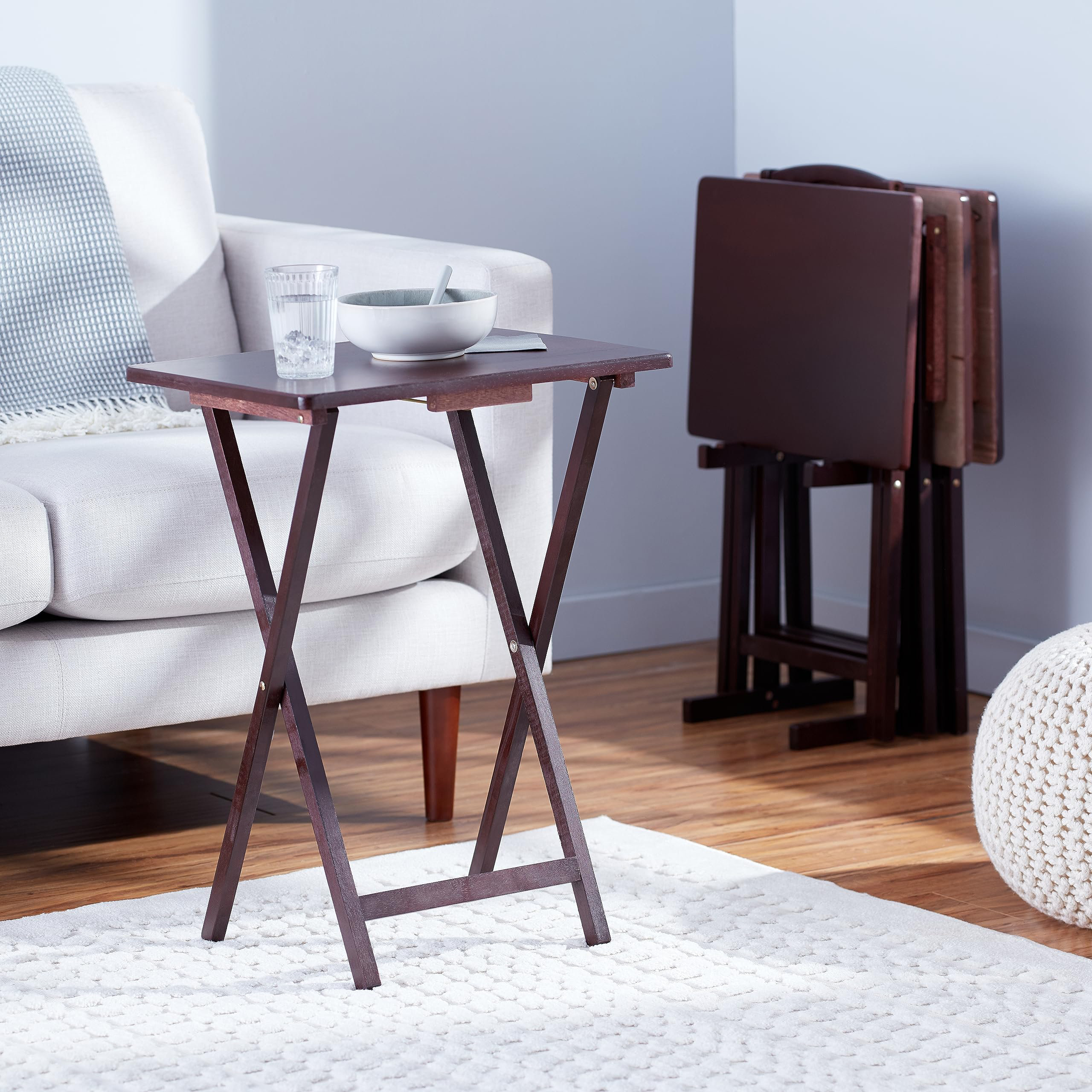 Ophelia & Co. Espresso Folding Tray Table Set 4 Trays With Matching