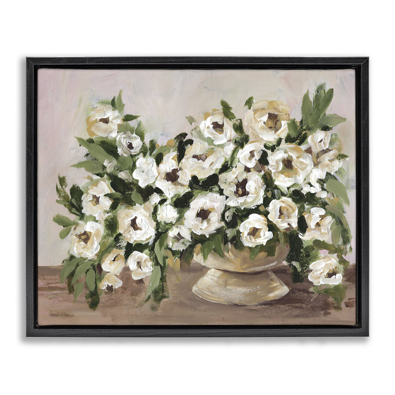 Art mural sur toile flottant avec fleurs traditionnelles traditionnelles par Amanda Hilburn, Cadre flottant noir de jais