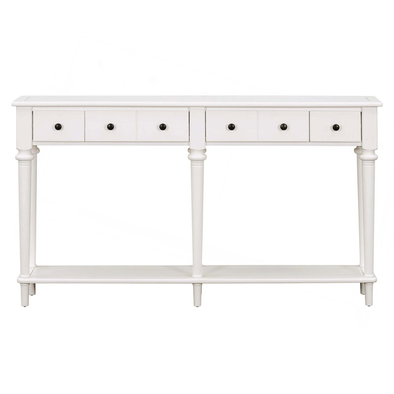 Table d'entrée avec 4 tiroirs, console rétro avec tablette ouverte pour les entrées, les salons et les couloirs, Blanc