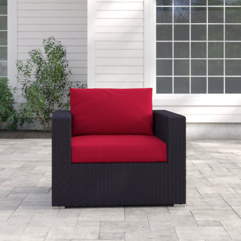 Convene Wicker Rattan Outdoor Patio Arm Chair with Cushions, Red