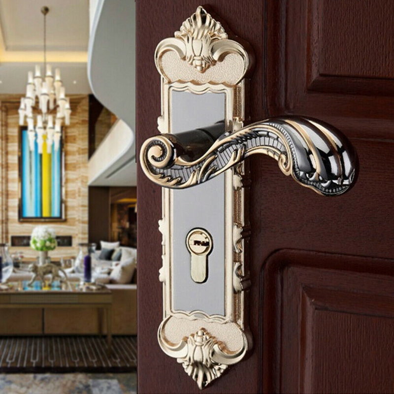Antique Door Lock Security Handle, Golden/Silver