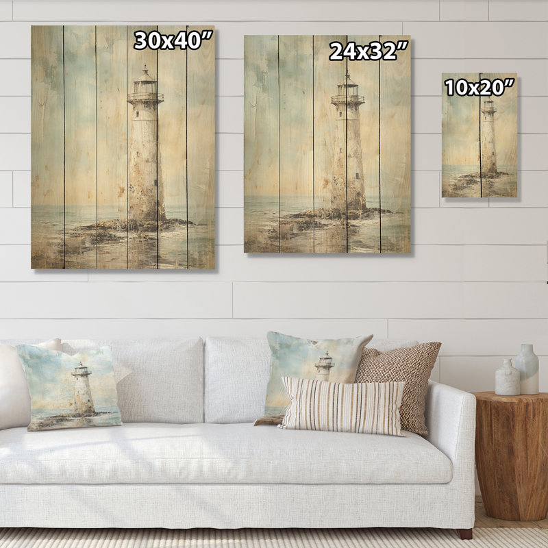 «Grey Minimal Light House», art mural en bois sur bois de pin naturel, H 20 po x l 10 po